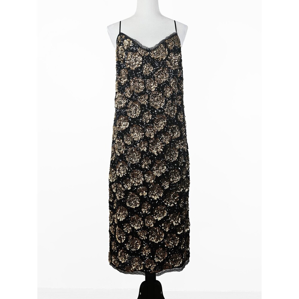 JCrew Collection Size 16 Retro 90s Gold Black Sequin Slip Dress